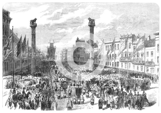 Bicentenary Festival of the Royal Academy of Antwerp: procession to the Cathedral..., 1864. Creator: Unknown.