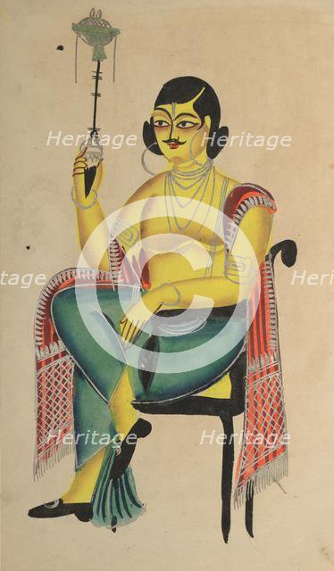 English Babu (Native Indian Clerk) Holding a Hookah, 1800s. Creator: Unknown.