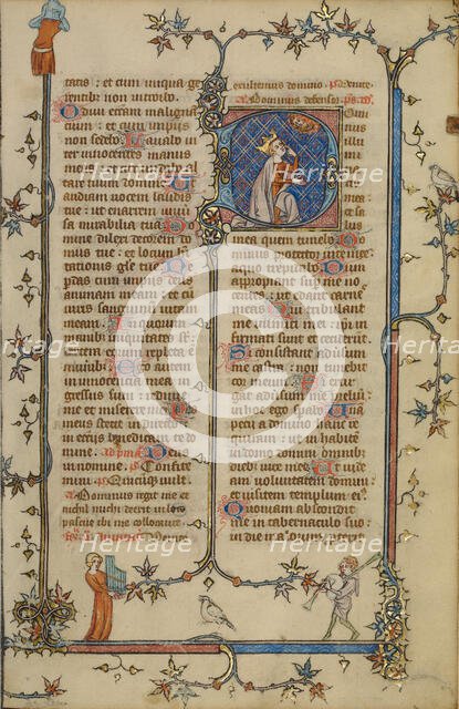 Initial D: David Pointing to his Eye; Breviary, about 1320-1325. Creator: Unknown.
