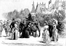 The Queen at Waddesdon Manor: Her Majesty planting a tree, 1890. Creator: R. Taylor.