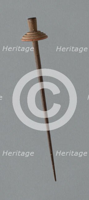 Wooden Spindle with Ceramic Whorl, Peru, 1000/1476. Creator: Unknown.