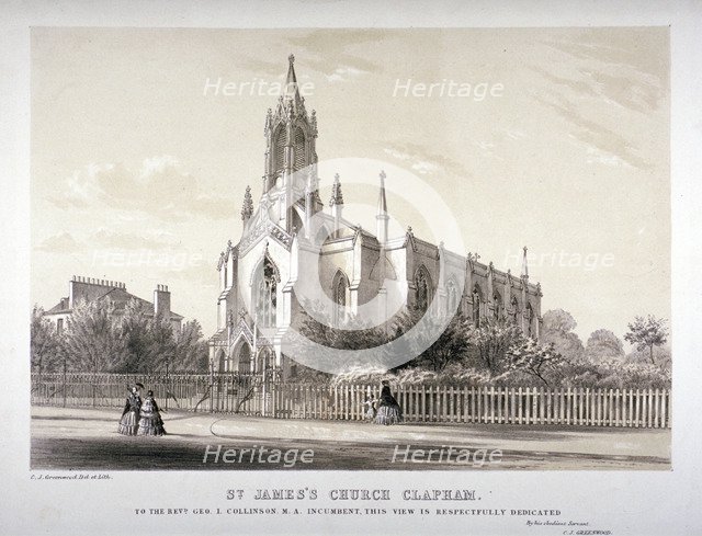 North view of the Church of St James, Clapham, London, c1850. Artist: CJ Greenwood