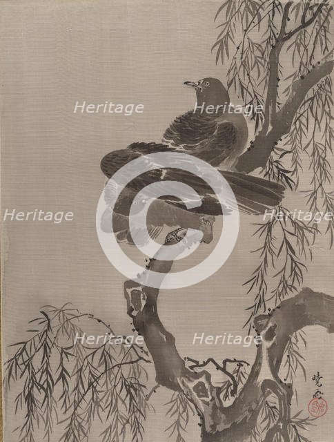 Two Birds on a Branch, ca. 1887. Creator: Kawanabe Kyosai.