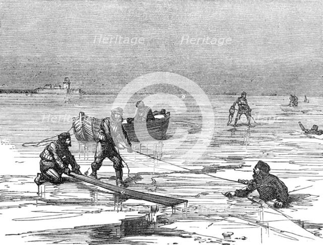 Helping strugglers in the ice-holes, 1874. Creator: Unknown.