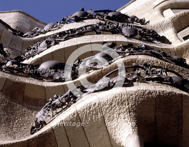 La Pedrera or Mila House, completed in 1912, designed by architect Antoni Gaudi i Cornet, Detail …
