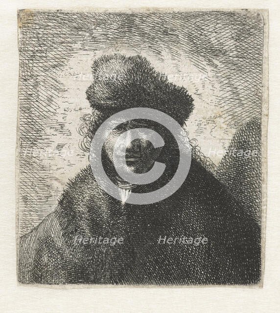 Self-Portrait in a slant fur cap: Bust, ca 1631. Creator: Rembrandt van Rhijn (1606-1669).