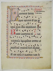 Manuscript Leaf with Initial L, from an Antiphonary, German, second quarter 15th century. Creator: Unknown.