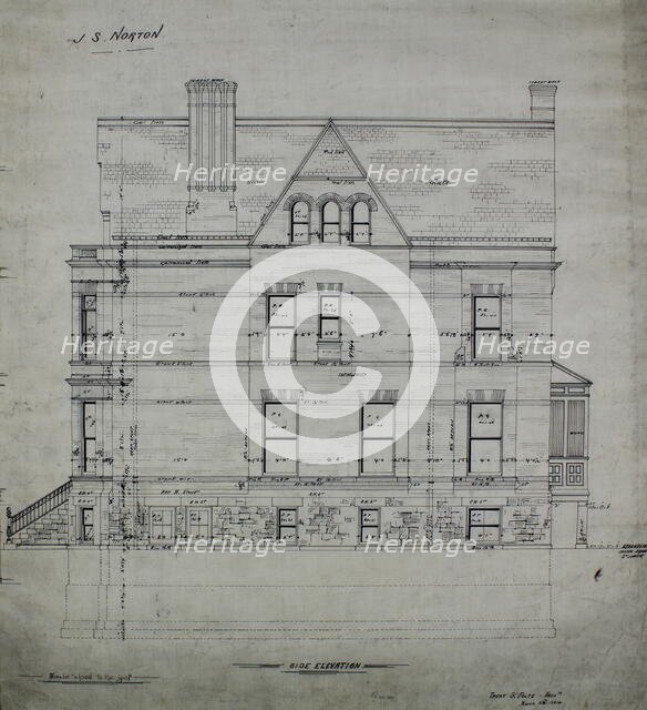 James S. Norton House, Chicago, Illinois, Side Elevation, 1884. Creator: Treat & Foltz.
