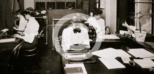 Women working in a typing pool, 1900. Artist: Unknown