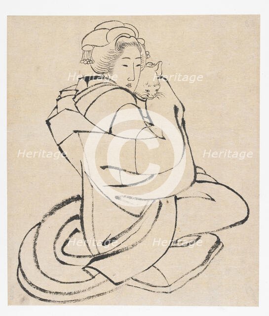 Lady Holding a Cat, Edo period, ca. 1810s. Creator: Hokusai.