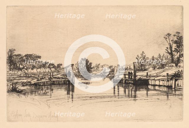 Egham Lock, 1859. Creator: Francis Seymour Haden (British, 1818-1910).