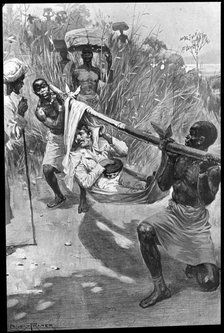 David Livingstone being carried on a makeshift stretcher through the jungle. Artist: Unknown