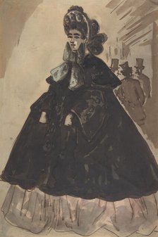 A Lady in a Bonnet and Coat, 19th century. Creator: Constantin Guys.