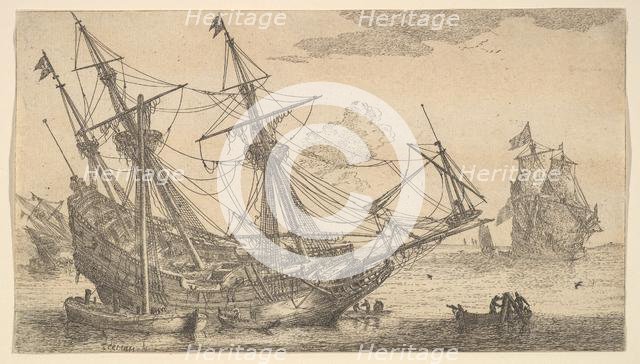 A Merchant Man Careened for Caulking the Hull, 17th century. Creator: Reinier Zeeman.