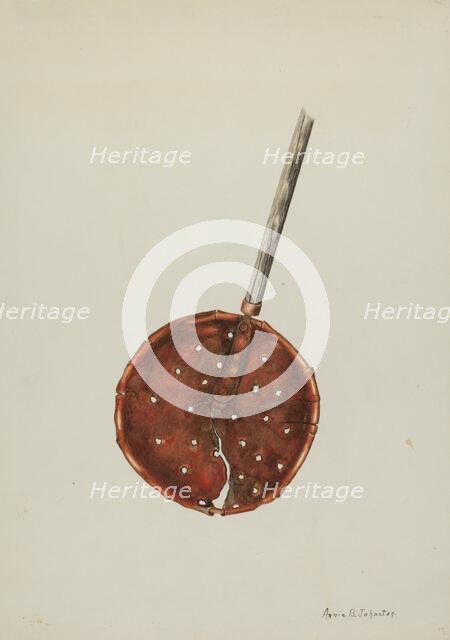 Copper Sugar Strainer, c. 1938. Creator: Annie B Johnston.