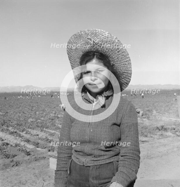 Mexican girl who picks peas for the eastern market, Imperial Valley, California, 1939. Creator: Dorothea Lange.