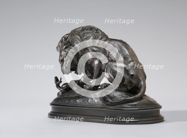 Lion Crushing a Serpent, model 1838, cast by 1873. Creator: Antoine-Louis Barye.