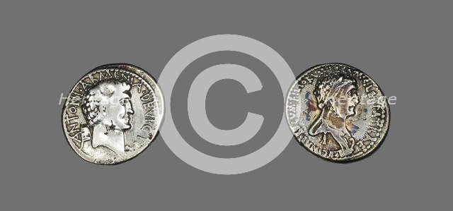 Denarius (Coin) Portraying Mark Antony and Queen Cleopatra VII, 37-33 BCE, issued by Mark Antony. Creator: Unknown.