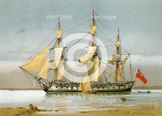 A Royal Navy 42 gun frigate, c1780 (c1890-c1893).Artist: William Frederick Mitchell