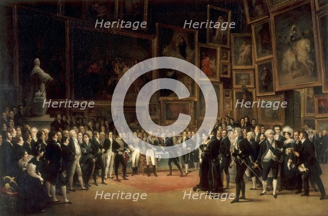 Charles X Distributing Awards to Artists Exhibiting at the Salon of 1824 at the Louvre. Artist: Heim, François-Joseph (1787-1865)
