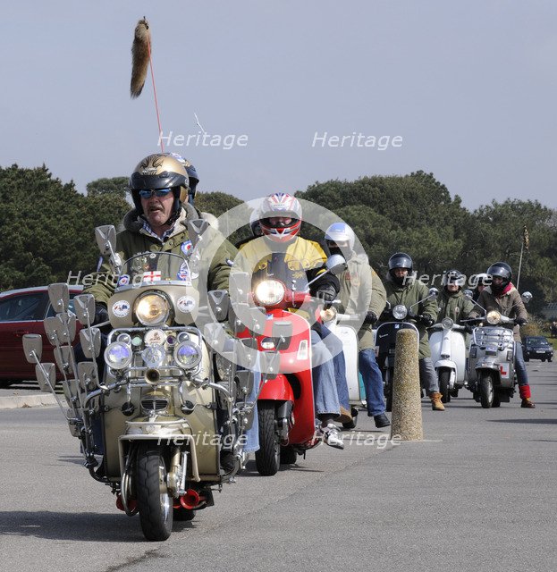 Group of Mods on their Scooters at Mudeford 2008. Artist: Unknown.