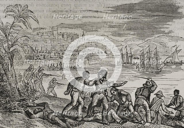 Attack on Puerto Rico, Anglo-Spanish War, 1797, (1851).   Creator: Villegas.