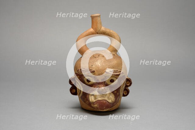 Stirrup Spout Vessel in Form of a Head, Possibly Ai-Apec, 100 B.C./A.D. 500. Creator: Unknown.