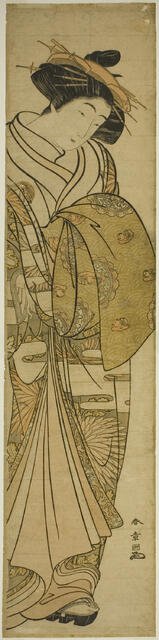 Courtesan Wearing a Chrysanthemum-Patterned Kimono, Japan, c. 1776. Creator: Shunsho.