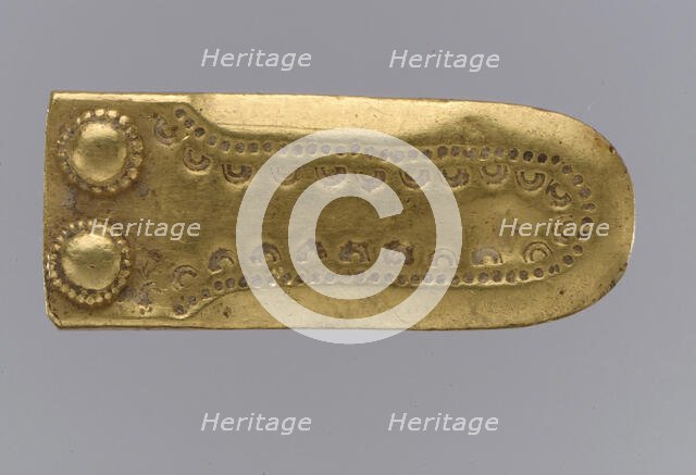 Gold Strap End from a Shoe Buckle, Langobardic, ca. 600. Creator: Unknown.
