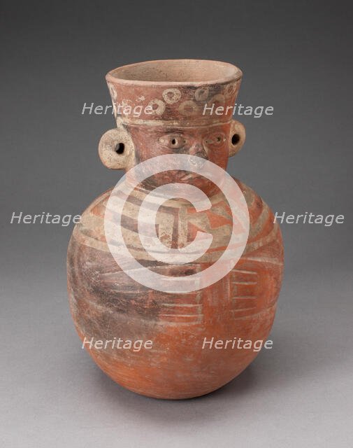Jar in the Form of a Figure with Modeled Head, Wide Collar, and Incised Hands, 100 B.C./A.D. 500. Creator: Unknown.