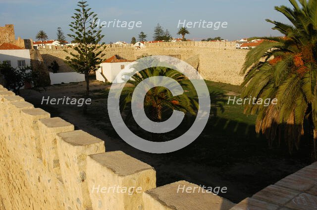 View of the battlemented walls of the castle, Sines, District of Setúbal, Portugal, 2008.  Creator: Unknown.
