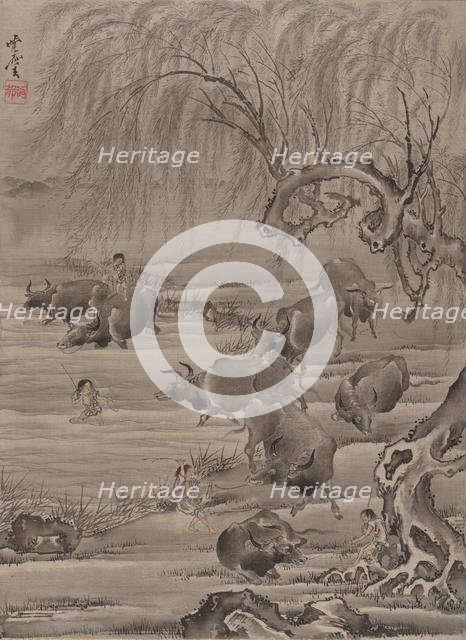 Buffalo and Herdsman, ca. 1887. Creator: Kawanabe Kyosai.