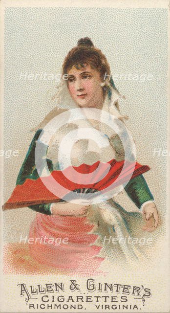 Plate 45, from the Fans of the Period series (N7) for Allen & Ginter Cigarettes Brands, 1889. Creator: Allen & Ginter.