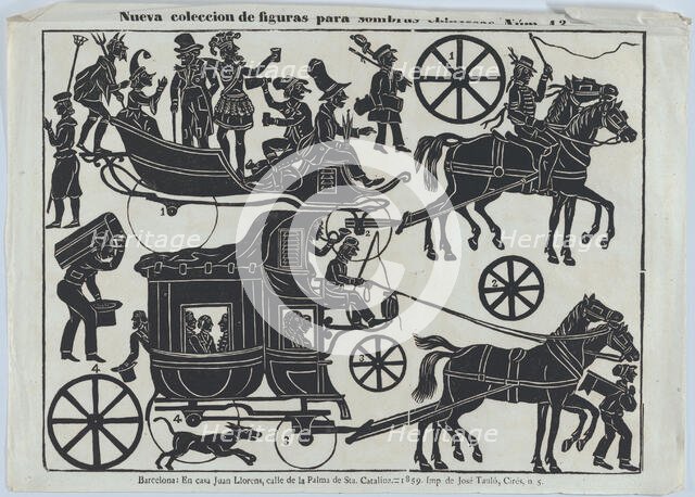 Sheet 13 of figures for Chinese shadow puppets, 1859. Creator: Juan Llorens.