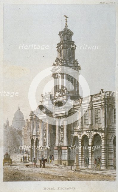 South-east view of the Royal Exchange's south front, City of London, 1812. Artist: Thomas Sutherland