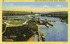 Canal locks, Lake Washington Ship Canal, Seattle, Washington, USA, 1935. Artist: Unknown