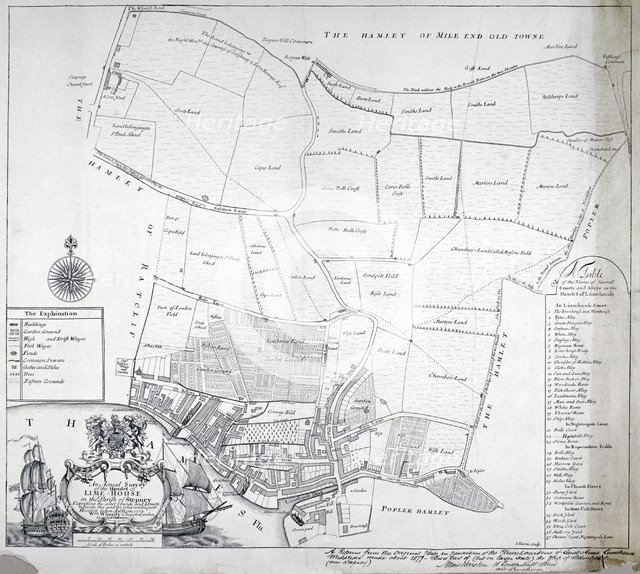 Map and table of Limehouse in the Parish of Stepney, London, 1703.                                   Artist: I Harris