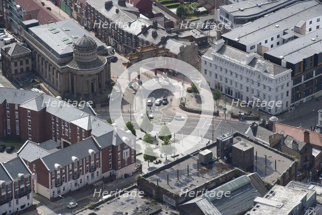 Chinese Arch, gateway to Chinatown, and former Congregational Church, Liverpool, 2015. Creator: Historic England.