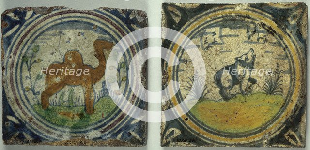 Tiles decorated with images of animals. Artist: Unknown