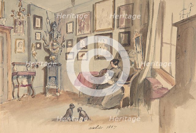 Drawing of an Interior: Atelier, 1857. Creator: Anon.