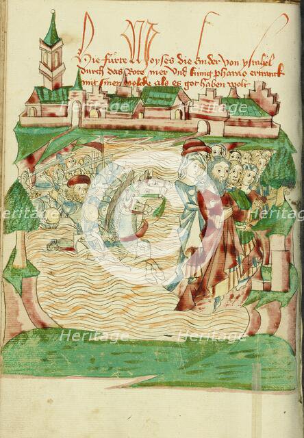 The Crossing of the Red Sea; Barlaam und Josaphat, 1469. Creators: Hans Schilling, Diebolt Lauber.