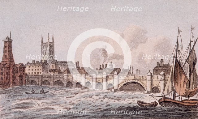 London Bridge (old), London, 1823. Artist: John Hassall