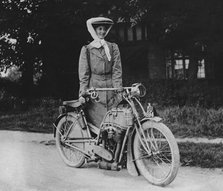1909 Rex with motorcyclist Muriel Hind. Creator: Unknown.