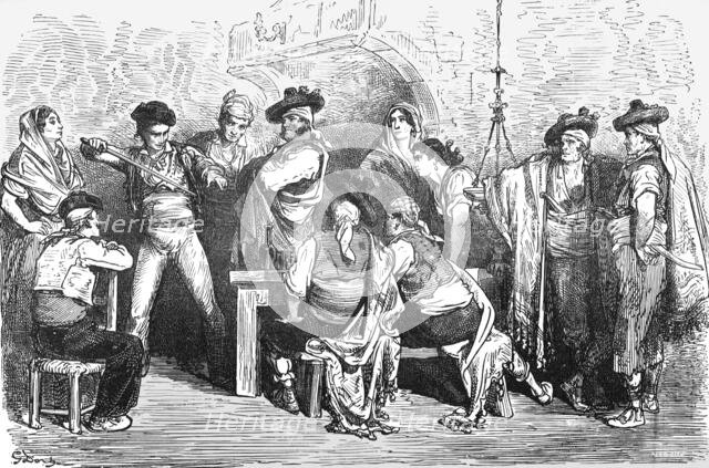 ''Company in a Spanish Inn; Notes on Spain', 1875. Creator: Unknown.