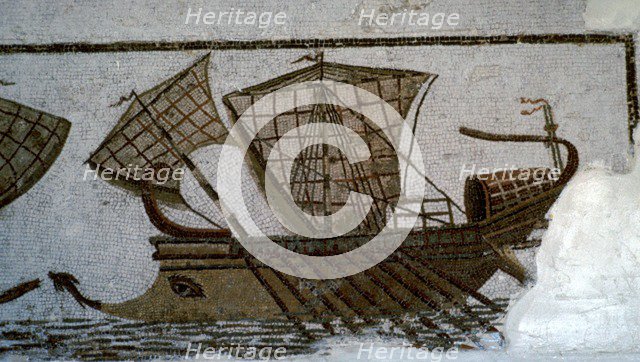 Roman mosaic of a Roman warship, c.2nd century BC. Artist: Unknown