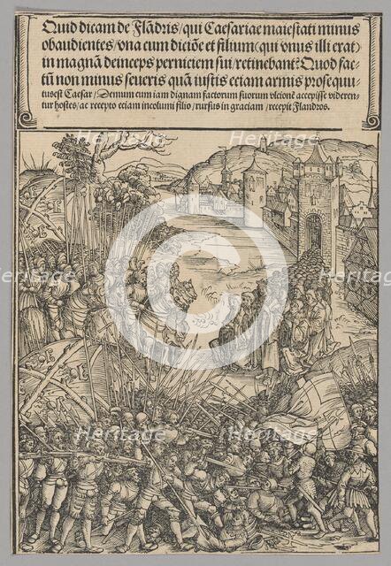 Flemish Rebellion, plate 7 from Historical Scenes from the Life of Emperor...printed c. 1520. Creator: Wolf Traut.