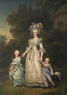 Queen Marie Antoinette of France and two of her Children Walking in The Park of Trianon, 1785. Creator: Adolf Ulric Wertmüller.