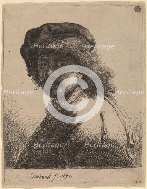 Self-Portrait in a Cap and Scarf with the Face Dark, 1633. Creator: Rembrandt Harmensz van Rijn.