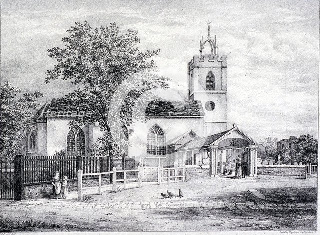 St Giles, Camberwell, London, c1825. Artist: Englemann, Graf and Co