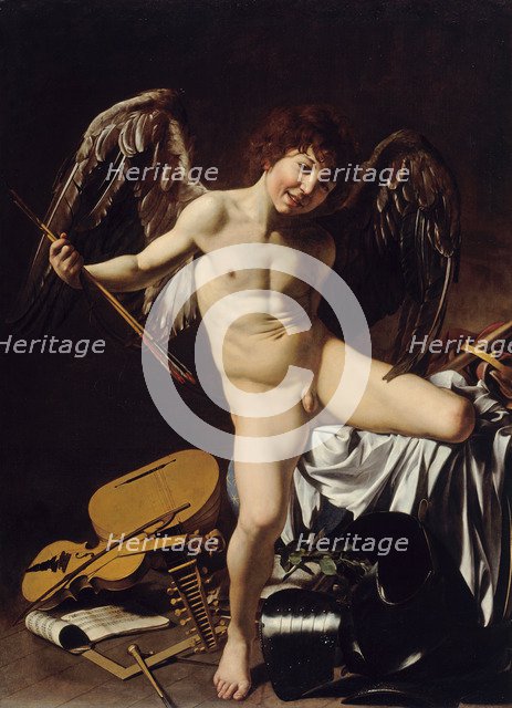 Cupid as Victor, ca 1601. Artist: Caravaggio, Michelangelo (1571-1610)
